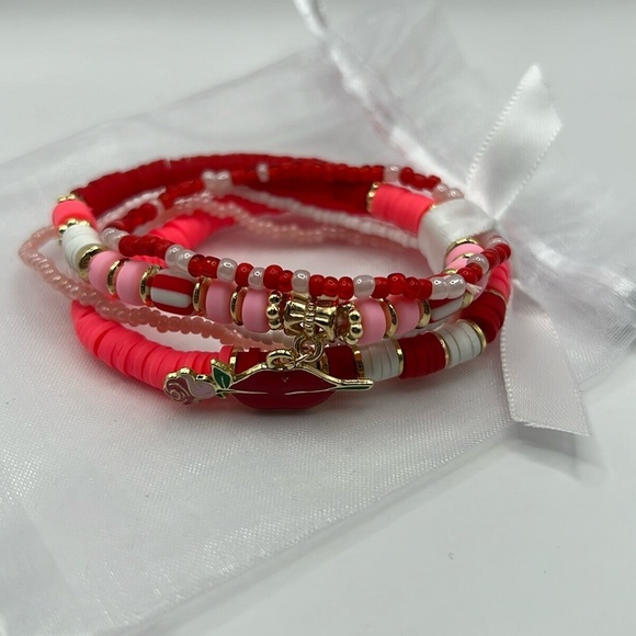 5PC Lips Charm Stretch Bracelet Stack - Picture 4 of 4